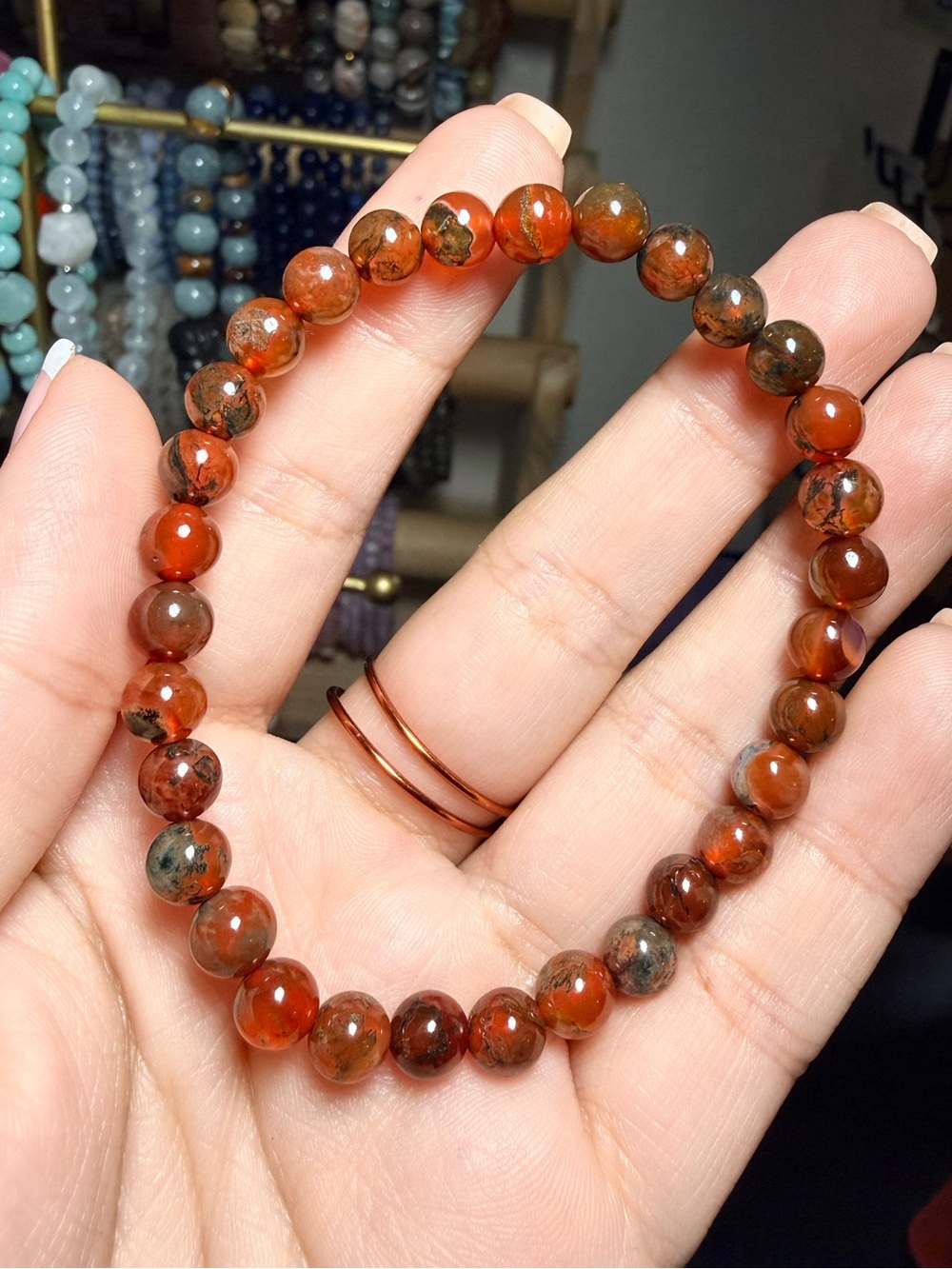 6mm Red Moss Agate Bracelet Natural Gemstone Stretch Bracelet